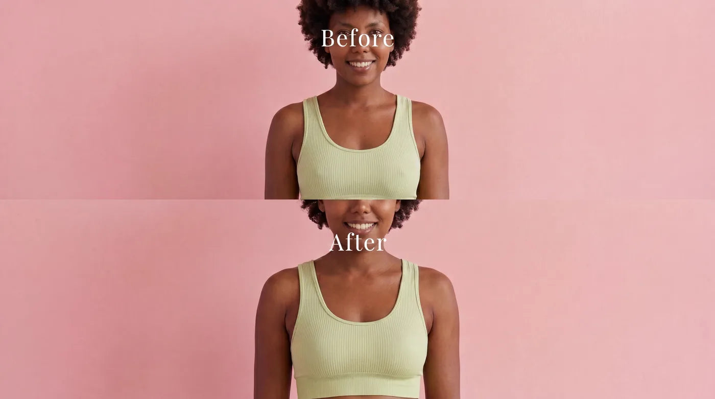 before and after: a fitted top over melo no-glue covers shows a smoother line